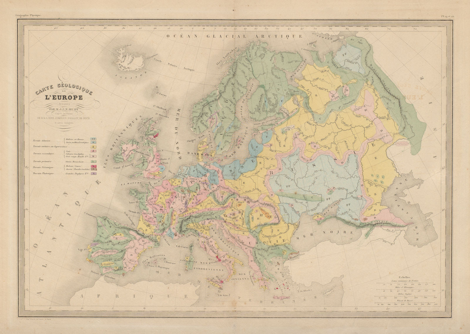 Carte Géologique de L'Europe. Geological map of Europe. MALTE-BRUN c1871